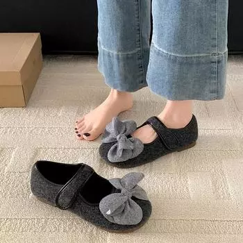 Темперамент модные туфли на плоской подошве с французским бантом и мелким горлом женские новинка 2025 года весна и осень универсальные ретро туфли Мэри Джейн 35 чёрный