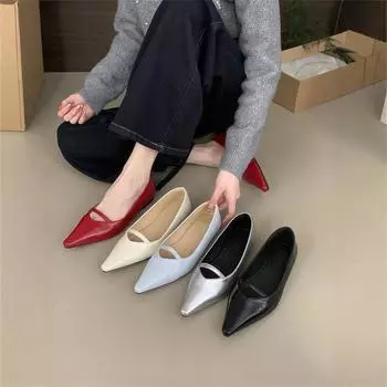 Temperament неглубокие одинарные туфли женские весна и осень новые французские вечерние туфли-бини для поездок на работу на плоской подошве красные остроносые свадебные туфли 35 бежевый