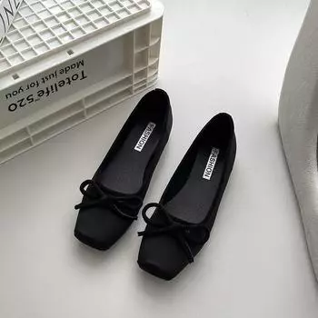 Temperament niche Mary Jane shoes casual women s shoes new spring and summer satin bow inner single shoes 35