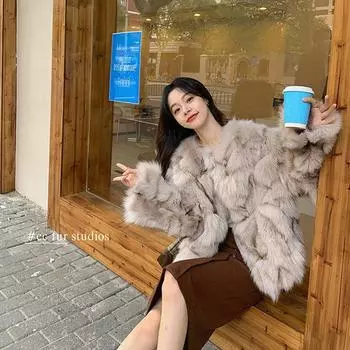 Темперамент Новый искусственный мех лисы искусственный мех короткий женский зимний молодой модный утолщенный плюшевый пальто S