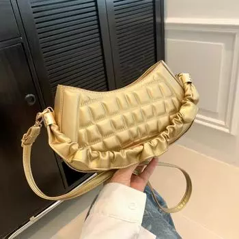 Temperament однотонная тисненая модная женская сумка, новая нишевая индивидуальная плиссированная сумка на цепочке подмышкой, сумка через плечо на одно плечо белый