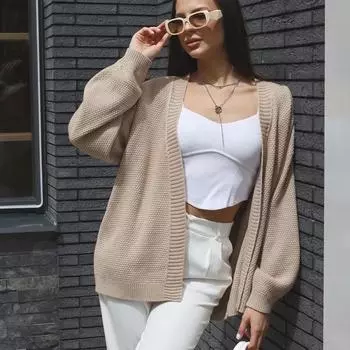 Темперамент однотонный вязаный кардиган осень и зима свободный темперамент простой свитер женский жакет удобный универсальный и модный One Size серый