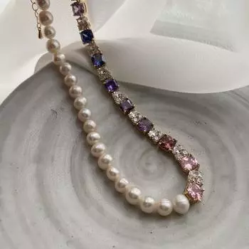 Temperament Pearl Full Of Inlaid Splicing Natural Purple Tanzanite Zircon Necklace, A Variety Of Wearing Designs, Clavicle Chain Women