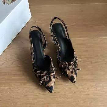 Temperament pointed head wrinkled bag head empty sandals women s spring new bow gentle high heel single shoes 35