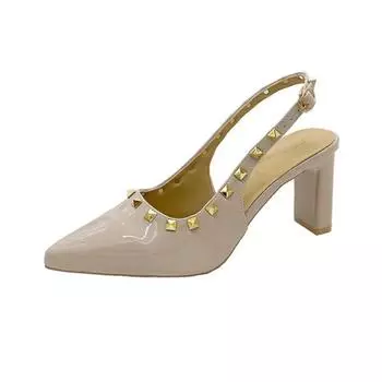 Temperament pointed high heels new buckle thick heel professional single shoes women s rivet high heel sandals 35