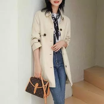 Temperament повседневный тренчкот женский средней и длинной длины 2024 осеннее пальто универсальная женская осенняя одежда S бежевый