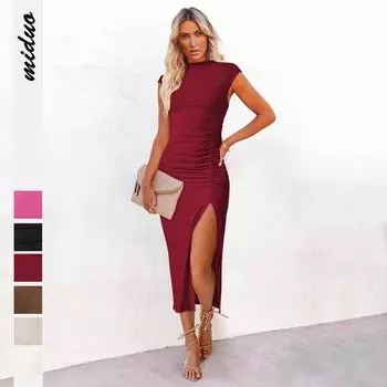 Темперамент Премиум женские трикотажные длинные разделенные сексуальные пакеты бедра юбка тонкие платья S чёрный