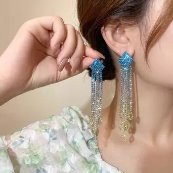 Темперамент преувеличенные геометрические цветные длинные серьги Senior Sense серьги со стразами женские серьги 1 пара