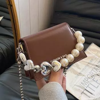 Темперамент Простая иностранная сумка с жемчужной цепочкой Маленькая женская весенняя универсальная сумка-мессенджер Маленькая квадратная сумка для женщин серебряный