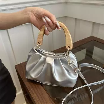 Темперамент Простая модная плиссированная нежная сумка весна и лето однотонная сумка через плечо нишевая женская сумка серебряный