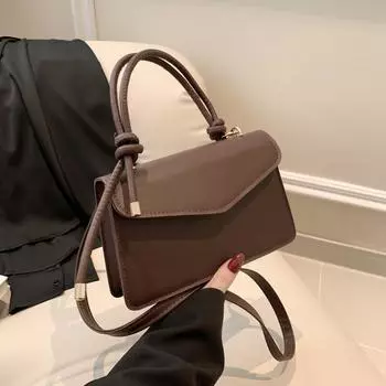 Темперамент Простая однотонная маленькая женская сумка, весенняя универсальная сумка-мессенджер через плечо, маленькая квадратная сумка коричневый