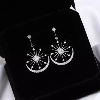 Темперамент Простые геометрические серьги-гвоздики Серьги со звездами и луной белого золота