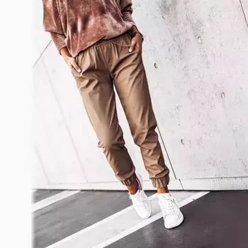 Temperament Простые однотонные облегающие кожаные брюки S чёрный