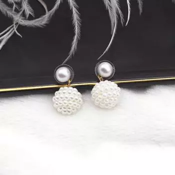 Темперамент Простые серьги-гвоздики с геометрическим жемчугом и бисером