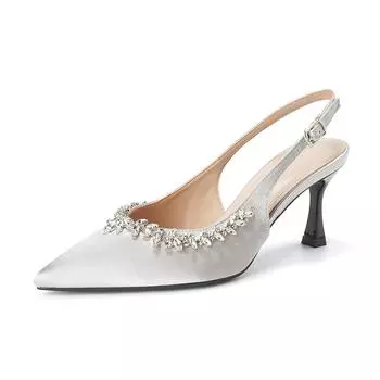 Temperament rhinestone thin heel commuter pointed high heels women s summer wear one word with bag head sandals 34