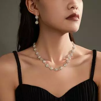 Темперамент Роскошные Стразы Ожерелье Серьги Из Двух Частей Свадебный Комплект Ювелирных Изделий Аксессуары Для Свадебного Платья