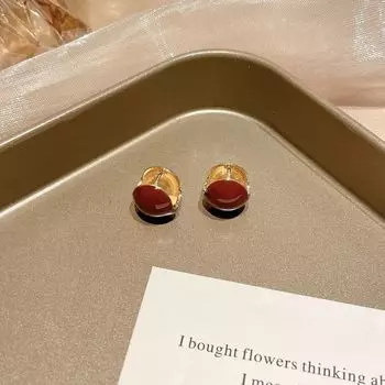 Temperament Round Bead Copper Enamel Ear Buckle Women Earrings Stud Earrings Korean Style Earrings