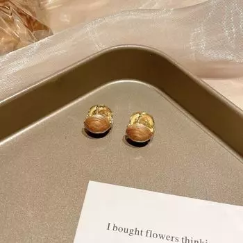 Temperament Round Bead Copper Enamel Ear Buckle Women Earrings Stud Earrings Korean Style Earrings