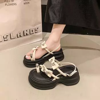 Temperament round head thick-soled slippers summer new set of toe sandals wear versatile with skirt cool slippers 35