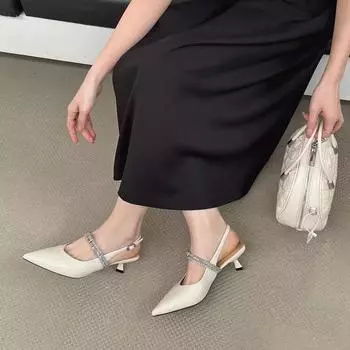 Temperament sandals women s skirt heels women s 2025 new summer French rhinestone pointed head thin heel bag head back empty 35