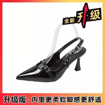 Temperament shallow mouth pointed head black high heels new bag head empty buckle single shoes fashion thin heel sandals women 35