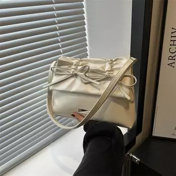 Temperament simple and fashionable Korean version niche bow small bag women s 2024 spring new foreign style shoulder messenger bag чёрный