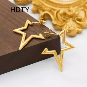 Temperament simple design notched star earrings 18k gold titanium steel personalized niche earrings золотой