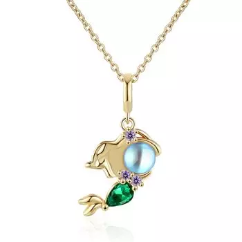 Темперамент Сказочная принцесса Милое ожерелье Ins Модный цветной циркон Русалка Изысканный кулон