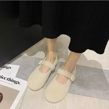 Temperament Soft Sole Fur Shoes для женщин 2024 Осень и зима Новая верхняя одежда Плоская подошва Женская хлопковая обувь Zapatos De Mujer 35 чёрный