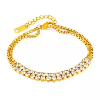 Temperament Stainless Steel Double Chain Double Row Diamond Simple Bracelet For Women