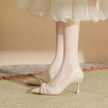 Temperament stiletto high heels women s 2024 new nude with skirt fairy gentle soft leather professional work shoes 33