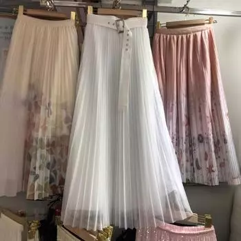 Темперамент супер фея 2025 лето и осень новая большая юбка-качели женская юбка пышная длинная плиссированная средняя и длинная юбка one size fits all белый