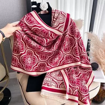 Temperament Tassel Age Reduction Thickened Scarf Autumn And Winter Outside With Loose Shawl High Sense Travel Cloak Women 185cm красный