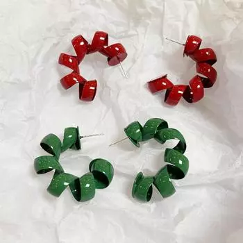 Temperament Telephone Coil Earring Exaggerate Spring Shaped Ear Stud Jewelry Accessories красный