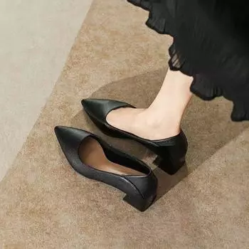 Temperament thick heel single shoes female pointed bridesmaids with skirts comfortable high heels not tired feet professional commuting work French 34