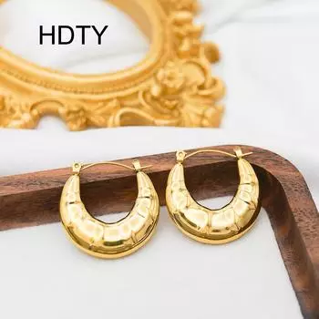 Temperament Trend U-Shaped Vertical Glossy Ear Buckle Titanium Steel Plated 18k Gold Simple Design Earrings золотой