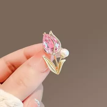 Темперамент тюльпан брошь женский имитация хрустального корсажа ниша дизайн чувственная булавка анти-свет пряжка воротник одежда аксессуары