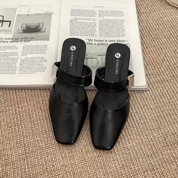 Temperament универсальные полутапочки с сумкой на голову женские летние новые ретро толстые низкие каблуки Мэри Джейн сандалии на наклонном каблуке ленивые туфли 35