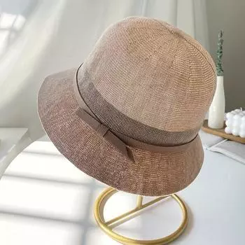 Temperament versatile basin hat female Internet celebrity coral knot bucket hat women s season cotton and linen fit sun protection sunshade hat M56-58cm чёрный