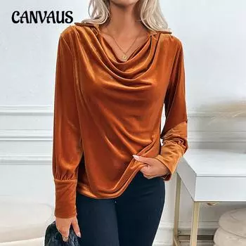 Temperament Vintage Velvet Shirt Elegant Swing Воротник Женская блузка S коричневый