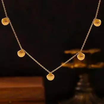 Темперамент в форме веера, маленькая подвеска-ракушка на ключицу, цепочка в стиле ретро, нежный дизайн, титановая сталь, покрытая 18-каратным настоящим золотом, женское ожерелье