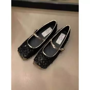 Temperament women s shoes spring new silver light mouth single shoes women s soft flat sequined Mary Jane shoes 35
