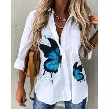 Temperament женская рубашка свободная рубашка с длинным рукавом женская повседневная печатная женская S