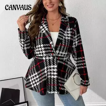 Temperament Женская куртка в клетку Thousand Bird Check Plus Size Модный блейзер в клетку Plus Size L