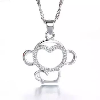 Темперамент, Женский Год Обезьяны Ожерелье Подвеска Слегка инкрустированные Цирконом Украшения Зодиак Посеребренные Украшения