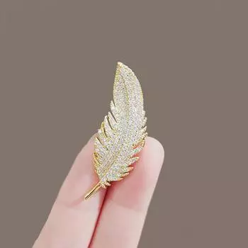 Темпераментная брошь в виде пера из бриллиантов High Sense Niche Suit Brooch Light Luxury Pin Pin для воротника Anti-Light Fixed Accessories