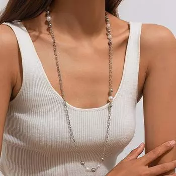 Темпераментная многослойная длинная свитерная цепочка с бусинами, женское ожерелье, простое многослойное ношение, DIY бижутерия из искусственного жемчуга для женщин