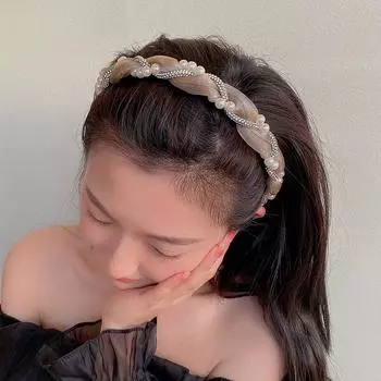 Темпераментная повязка на голову Sweet Wash для лица, простая заколка для волос с жемчугом и бриллиантами, высококачественная кружевная повязка для волос, женская