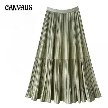 Темпераментная повседневная однотонная юбка в стиле ретро, женская весенне-летняя плиссированная юбка с тонкой талией и большим подолом