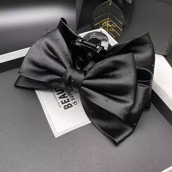 Темпераментная заколка-бант из черного атласа класса люкс для женщин, новая заколка для затылка, зажим-акула